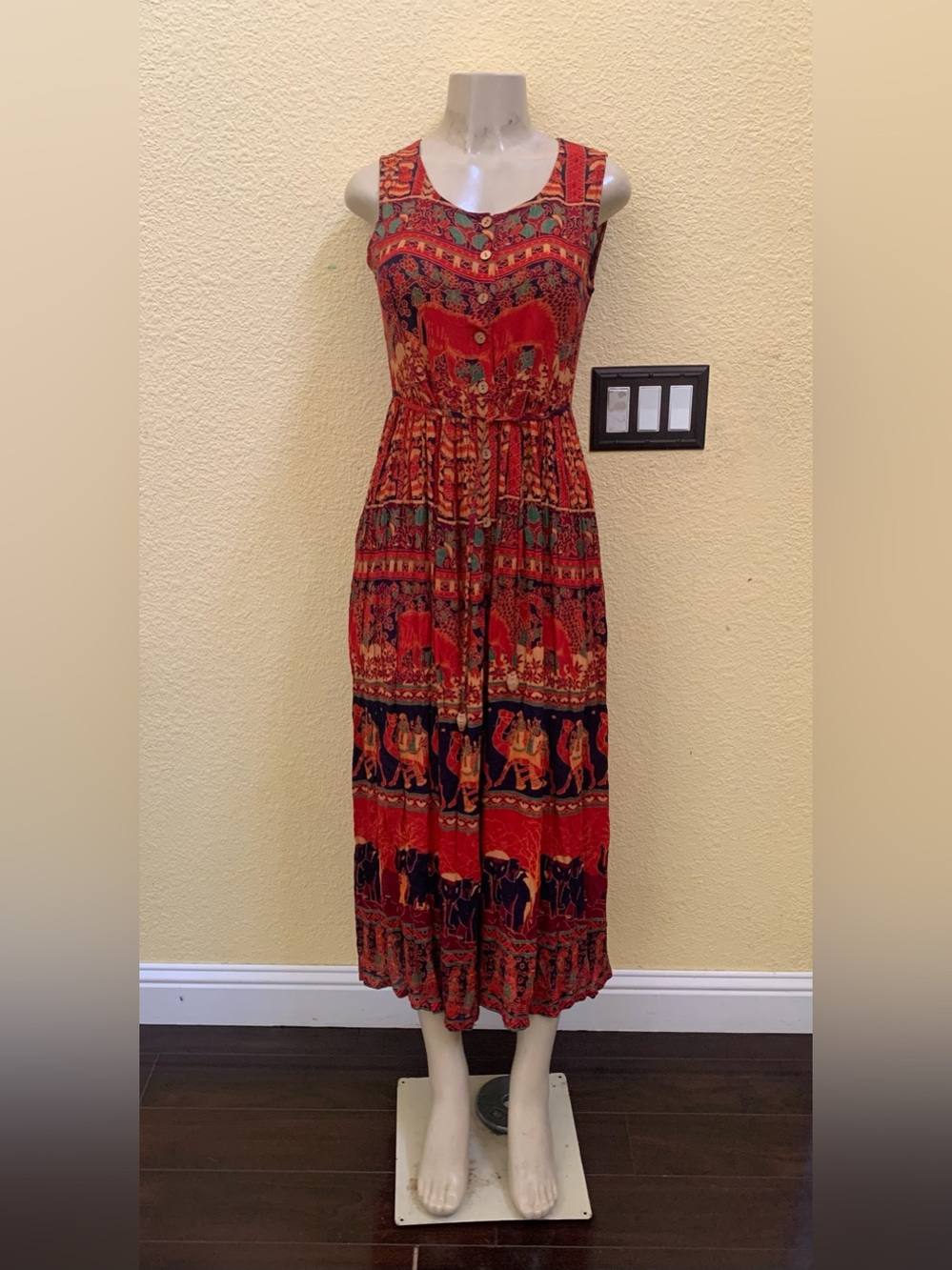 VTG JASMINE KVN Size Small Multicolor Ethnic Print  Midi Dress